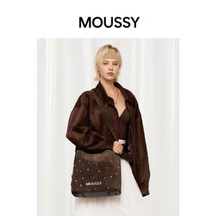 MOUSSY旷野流浪铆钉麂皮绒腋下少女满天星单肩斜挎包水桶包