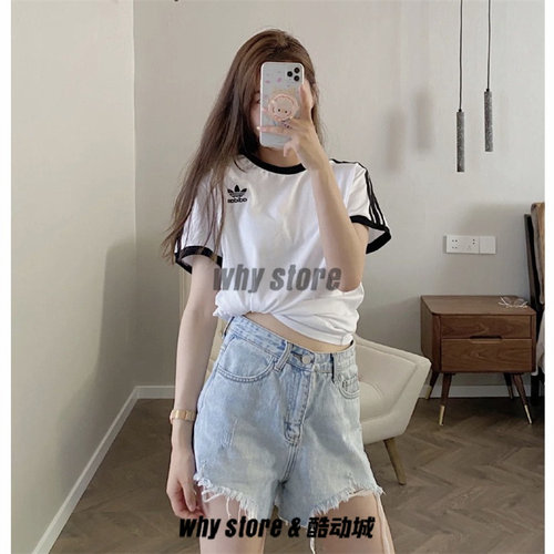 阿迪达斯三叶草条纹短袖男女