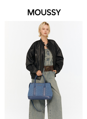 MOUSSY Cozy Fit牛仔铆钉托特包单肩手提斜挎包女包