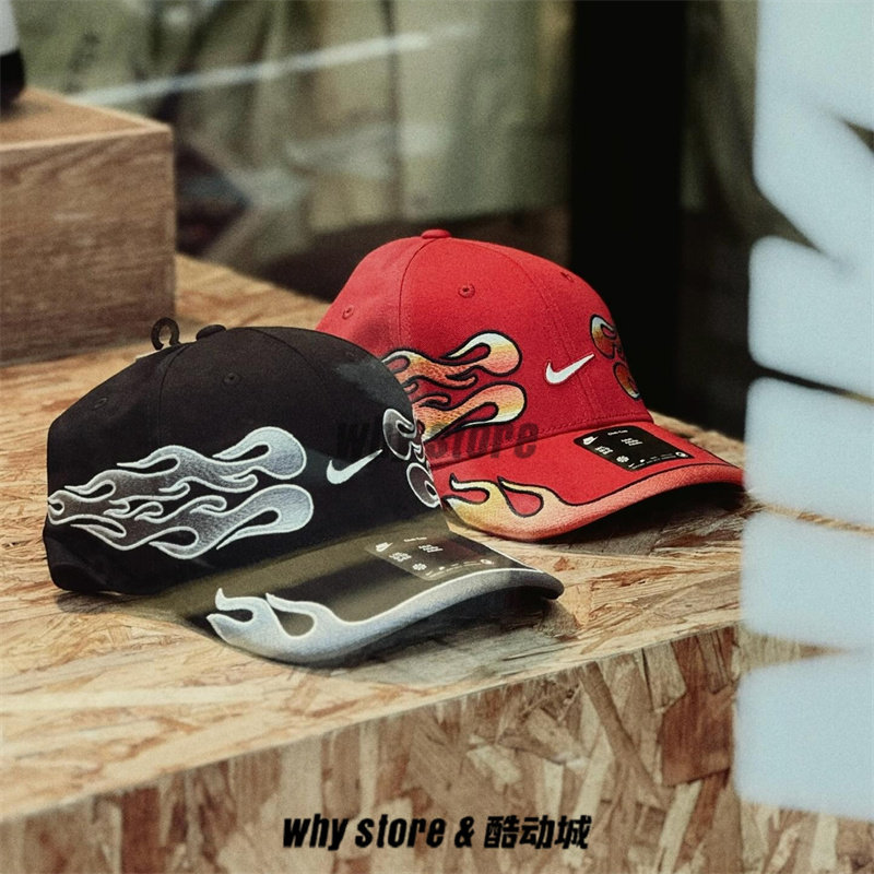Nike 耐克男女运动休闲半硬顶拼接火焰刺绣棒球帽鸭舌帽IH9258