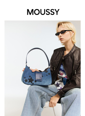 MOUSSY星辰童梦牛仔星星贴布绣月牙包腋下包手提包单肩包