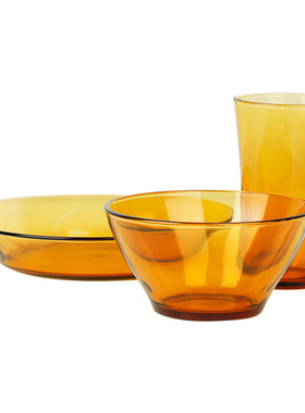 法国进口DURALEX多莱斯单人3件餐具彩色钢化玻璃水杯饭碗菜盘