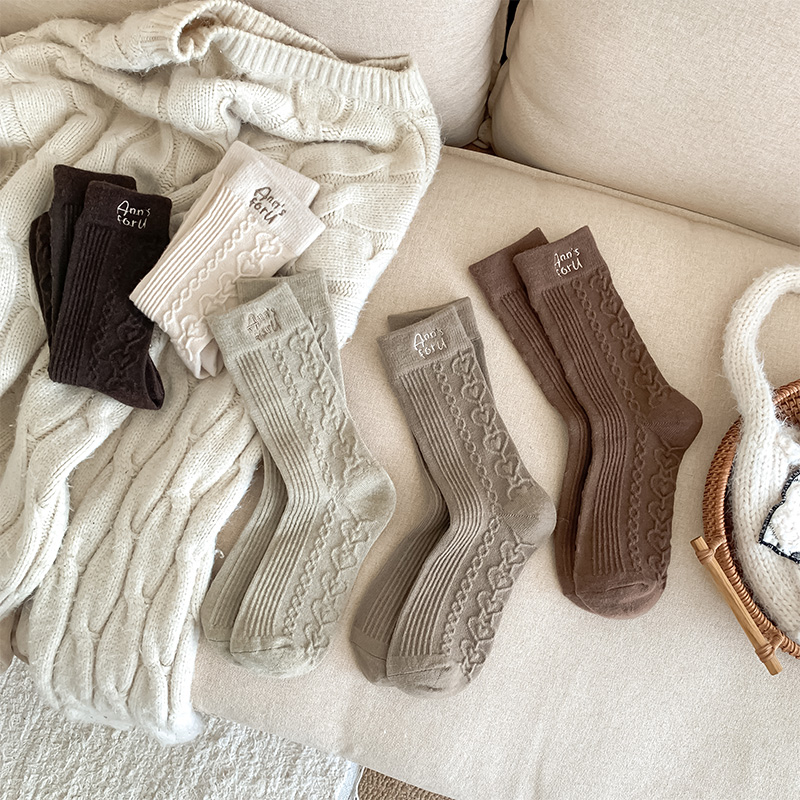 秋冬季百搭纯色系竖纹学生长筒袜