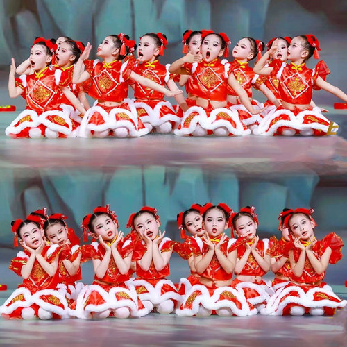 女童中国风喜庆打鼓舞蹈裙演出服