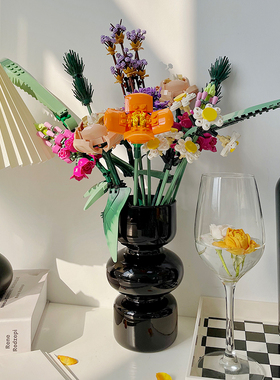 乐高花束花瓶10280积木简约陶瓷玻璃摆件玫瑰桌面装饰情人节礼物