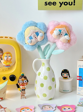 绿色波点手绘陶瓷花瓶哭娃花束花瓶客厅桌面装饰盲盒收纳家居摆件