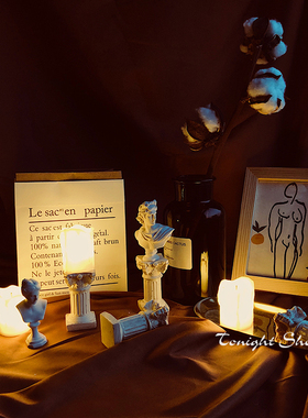 复古罗马柱烛台电子仿真蜡烛ins北欧风拍摄道具房间装饰桌面摆件