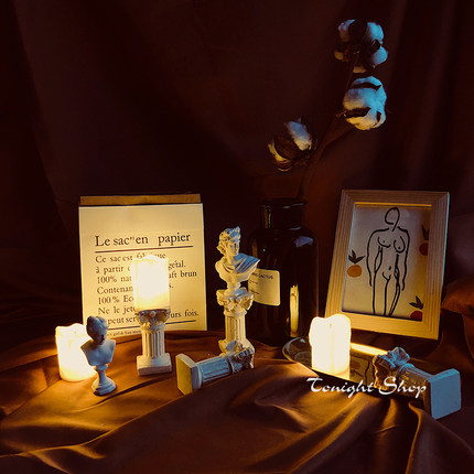 复古罗马柱烛台电子仿真蜡烛ins北欧风拍摄道具房间装饰桌面摆件