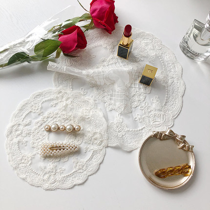 复古韩系白色蕾丝垫花边刺绣杯垫餐垫饰品化妆品拍摄道具桌面装饰