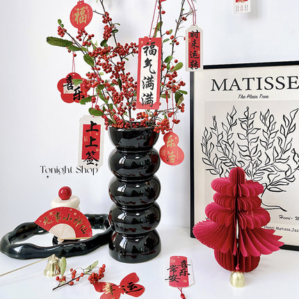 年宵花挂件新中式新年春节室内乔迁暖居小挂饰吊卡绿植装饰品盆景