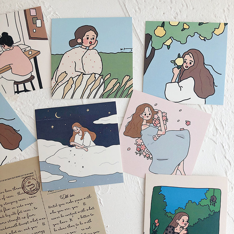 ins清新少女心插画小卡片自制创意手机壳卡片chic拍照背景明信片