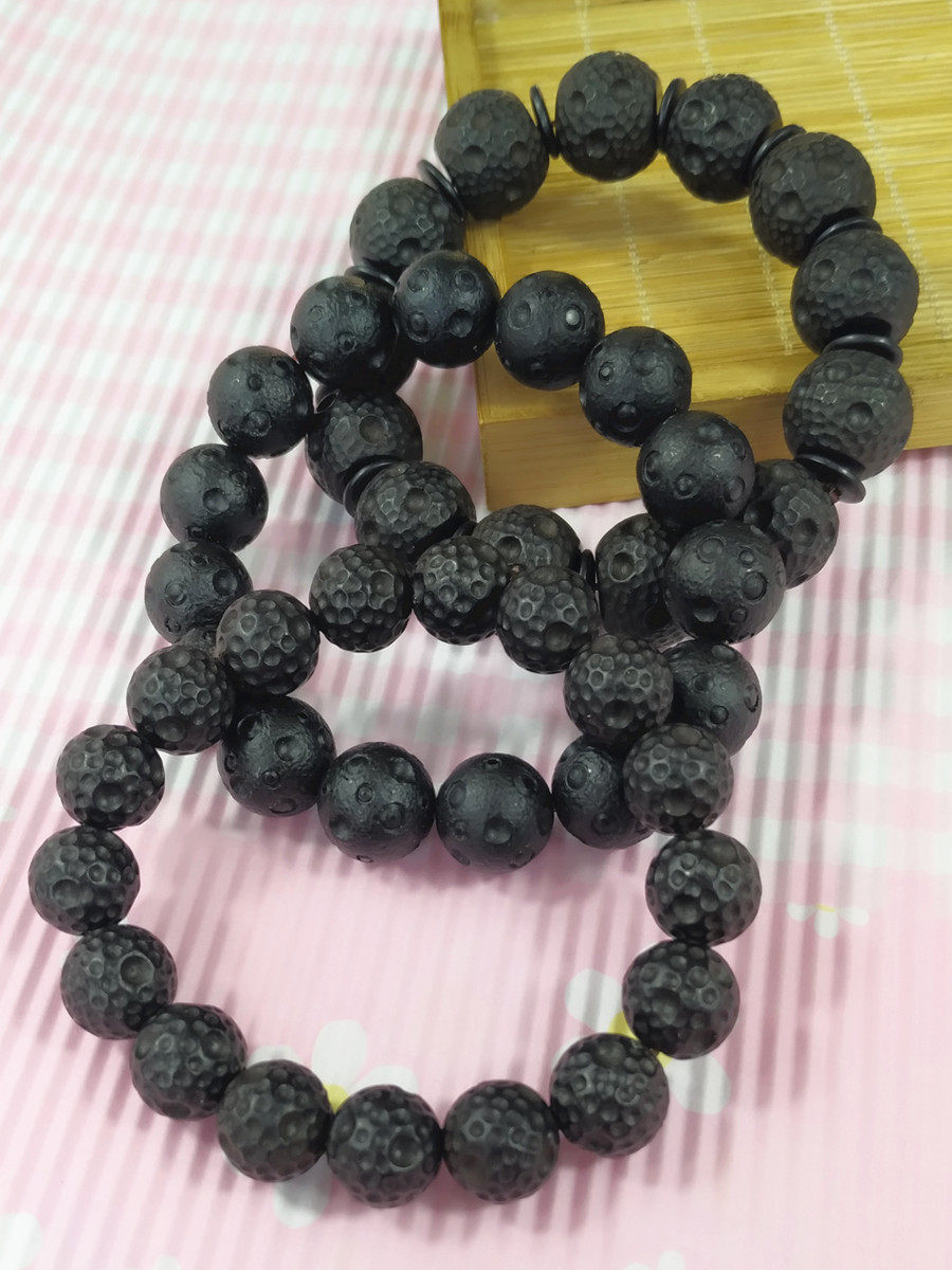 煤精黑琥珀天然抚顺西露天矿煤玉手串晶圆珠老型男女款暗黑系手链