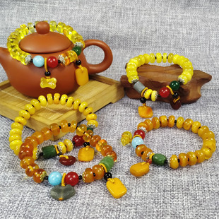 琥珀蜜蜡新款女士手串链波罗的海俄料乌克兰面包圈鸡油黄手链手镯