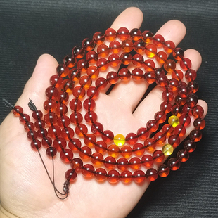 波罗的海天然血珀108佛珠配链俄料项链琥珀蜜蜡男女款单圆珠手串
