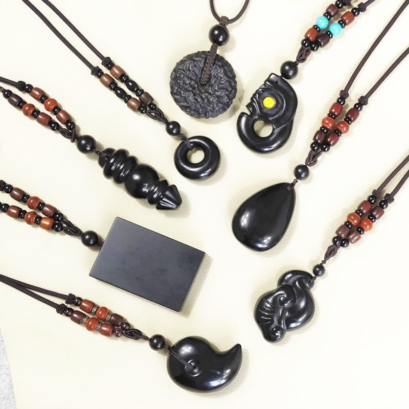 煤精项链吊坠46牌西露天矿雕刻男女款公主扣玉猪龙天珠水滴平安扣