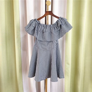 新品 夏季 一字肩荷叶边修身 鸟家MG系列品牌折扣 连衣裙