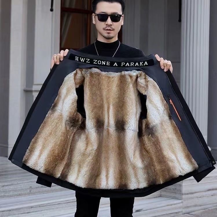 派克服男新短款青根貂青兔毛内胆可拆卸真皮草皮毛一体冬加厚外套