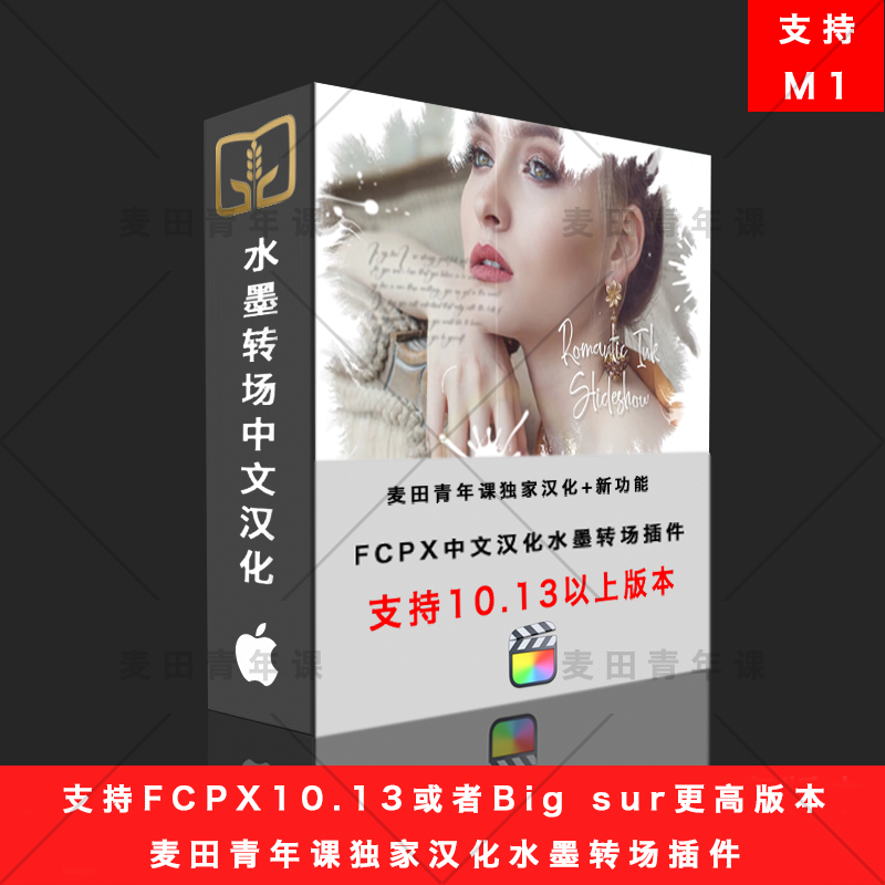 fcpx插件 浪漫温馨水墨润开效果婚礼相册模板 插件
