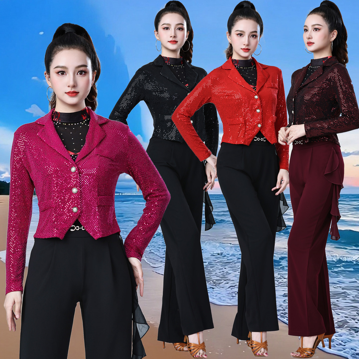 秋冬新款亮片小西服吉特巴短款西装外搭广场舞外套女式新潮舞长袖