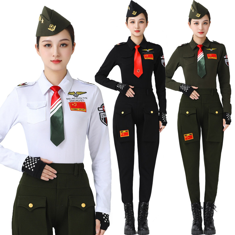 新款水兵舞服装军迷长袖上衣军姿走秀表演服装肩章翻领广场舞队服