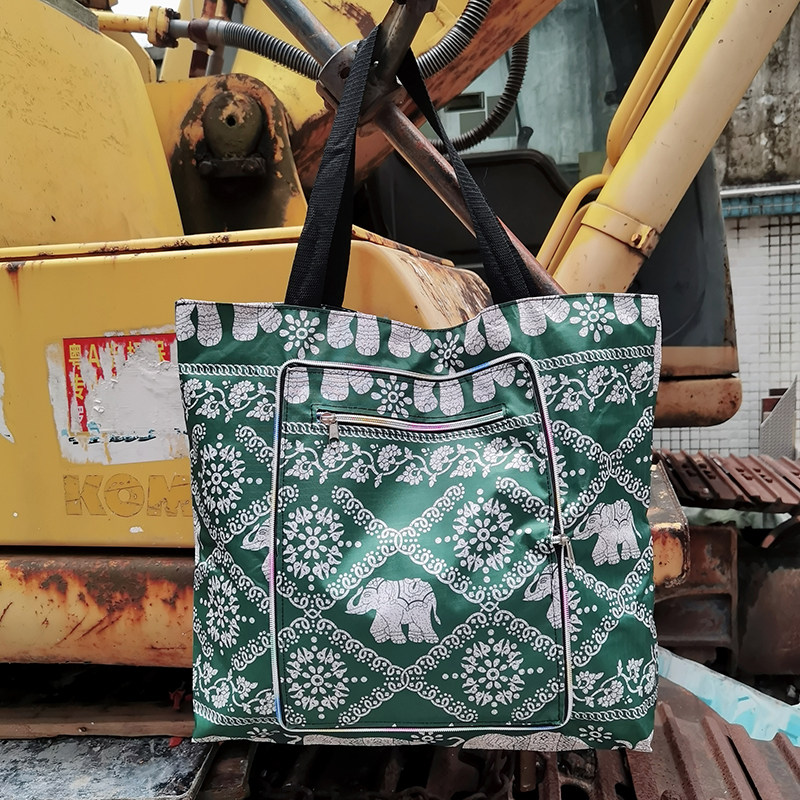 卡通时尚带娃手提折叠包带内衬里布收纳袋拉链妈咪袋购物旅行袋