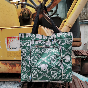 卡通时尚带娃手提折叠包带内衬里布收纳袋拉链妈咪袋购物旅行袋