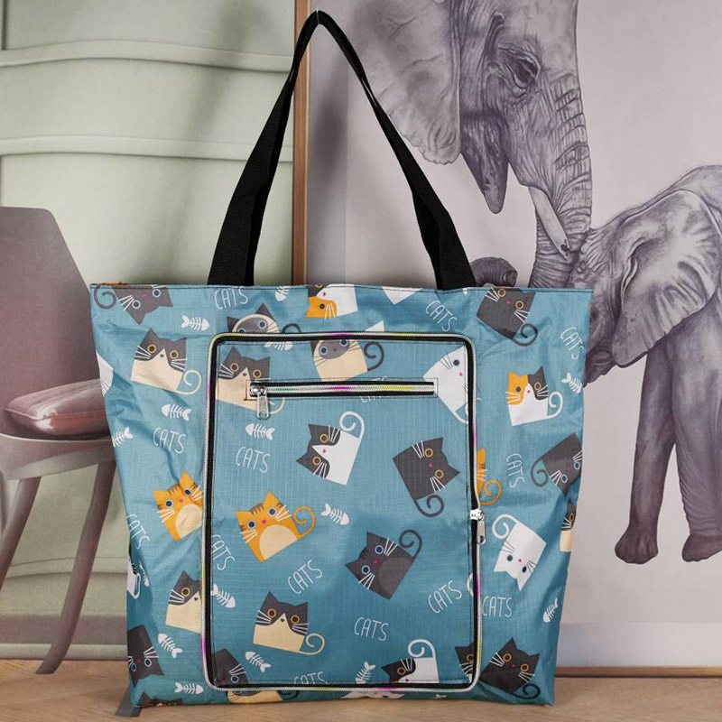 卡通时尚带娃手提折叠包带内衬里布收纳袋拉链妈咪袋购物旅行袋