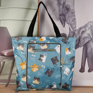 卡通时尚带娃手提折叠包带内衬里布收纳袋拉链妈咪袋购物旅行袋