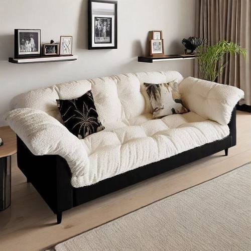 法式奶油风山茶花沙发客厅小户型公寓民宿直排高级绒布艺沙发