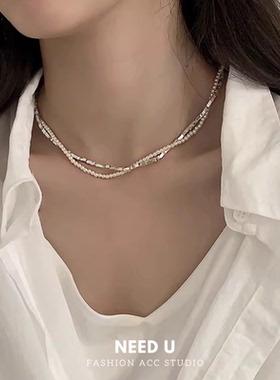 NeedU双层碎银子珍珠项链手链女
