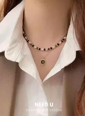 NeedU猫眼石串珠高级感叠戴项链
