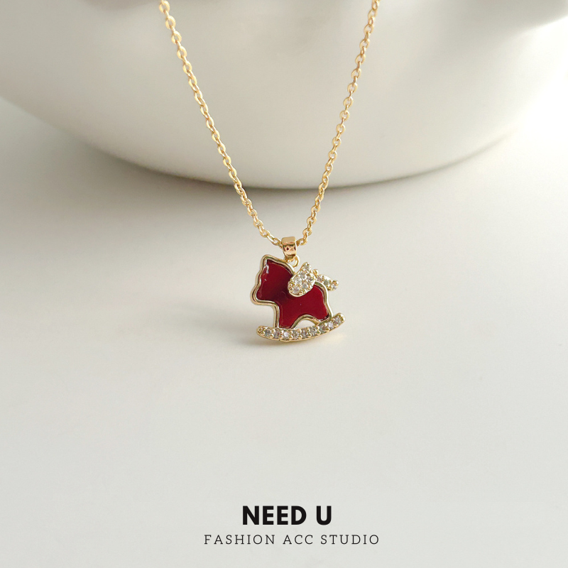 复古酒红色微镶马年小马项链女秋冬高级感毛衣链新年小马耳钉套装,饰品/流行首饰/时尚饰品新,项链,淘宝优惠券,粉丝福利购,淘宝优惠卷