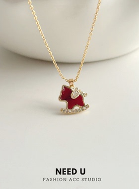 UeedU红色马年小马项链耳钉套装