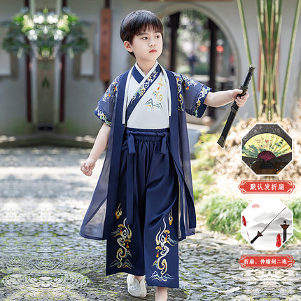 汉服男童夏季短袖薄款男孩古装侠客帅气日常公子古风国学唐装演出