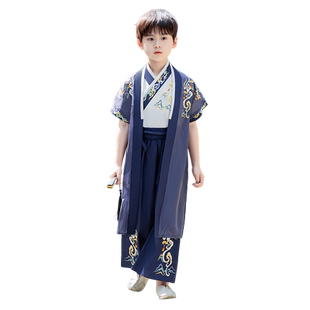 汉服男童夏季短袖薄款男孩古装侠客帅气日常公子古风国学唐装演出