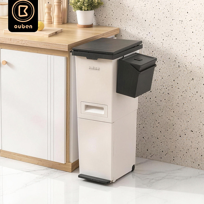 日式厨余垃圾分类垃圾桶家用厨房用干湿分离大号双层细窄高桶