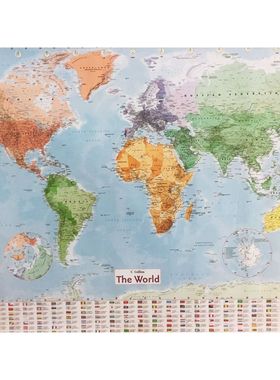English world map铜版纸双面覆膜防水英文纸质世界地图