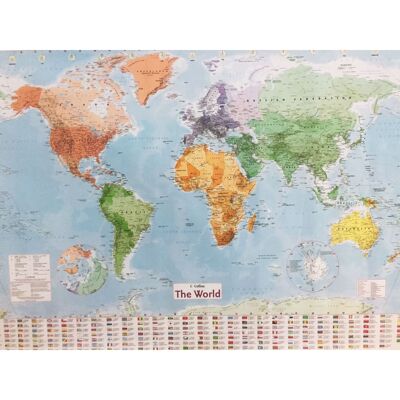 English world map铜版纸双面覆膜防水英文纸质世界地图