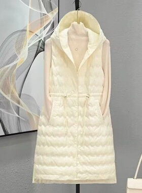 外贸纯色内胆女收腰中长款轻薄连帽内搭背心马甲马夹冬外穿时尚