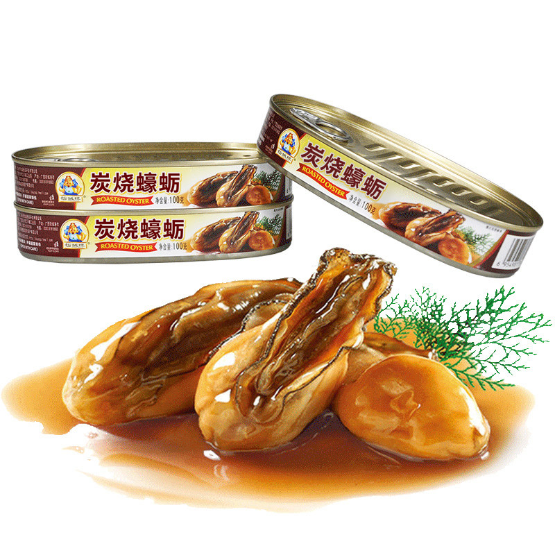 怡诚牌炭烧蠔蛎 即食海鲜罐头牡蛎干生蚝肉熟食100g*3口味可备注