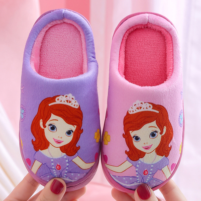 卡通女童公主棉拖鞋秋冬保暖防滑