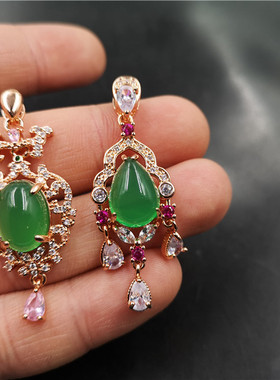 华夏美玉925彩银镶嵌绿玛瑙蛋形