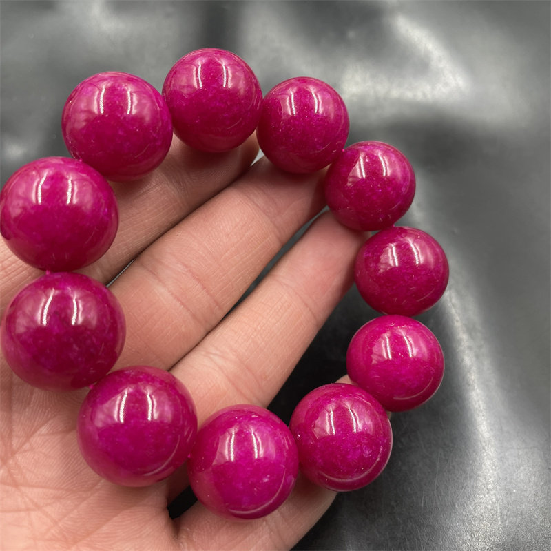 华夏美玉 20毫米玫红色舒俱来圆珠手链 大珠子玉手串 特价