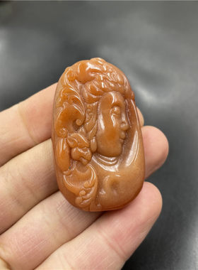 华夏美玉 精美黄龙玉观音头吊坠 仕女挂件 玉坠