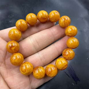 华夏美玉 手串 优化14毫米老蜜蜡圆珠手链