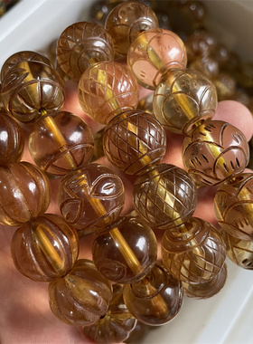 复古做旧冰种琉璃南瓜手链 仿玉石莲花珠手串 回纹雕花手串 鱼纹