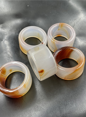 华夏美玉 天然俏黄色玛瑙扳指 男款红玉髓玛瑙指环 戒圈