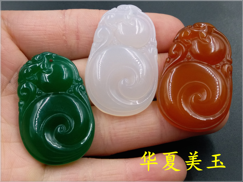 华夏美玉 天然正品玉髓玛瑙福寿如意吊坠 绿玉髓挂件 特价