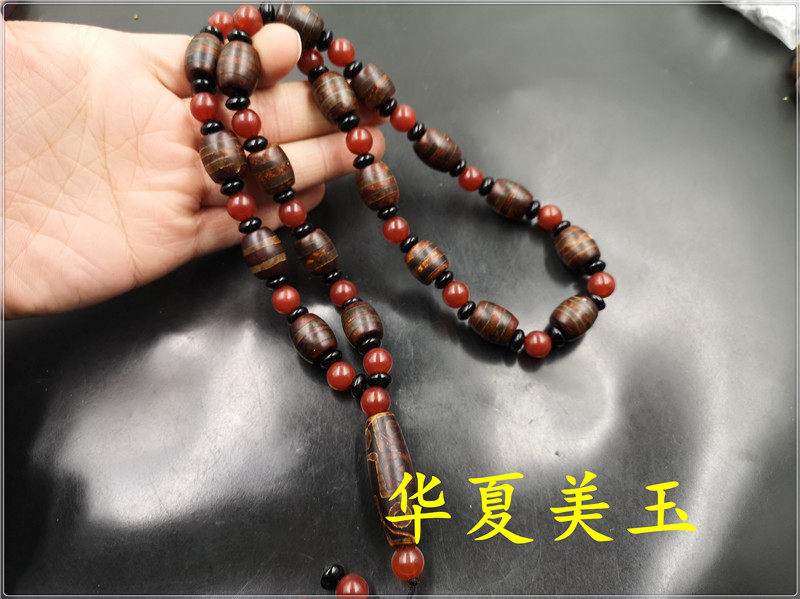 藏式复古做旧西藏老玛瑙一线天珠玛瑙毛衣链 九眼天珠玛瑙项链