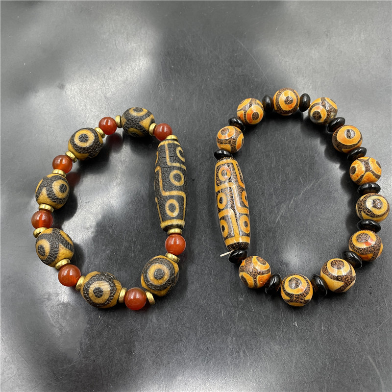 华夏美玉 藏式复古九眼天珠玛瑙手链 西藏老玛瑙手串 男女款